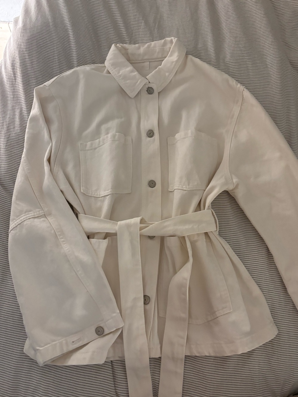 Zara Cream Belted Button-Front Jean Jacket